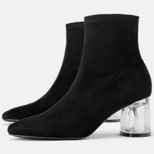 Zara stretch clear heel lucite ankle boots. Size 10